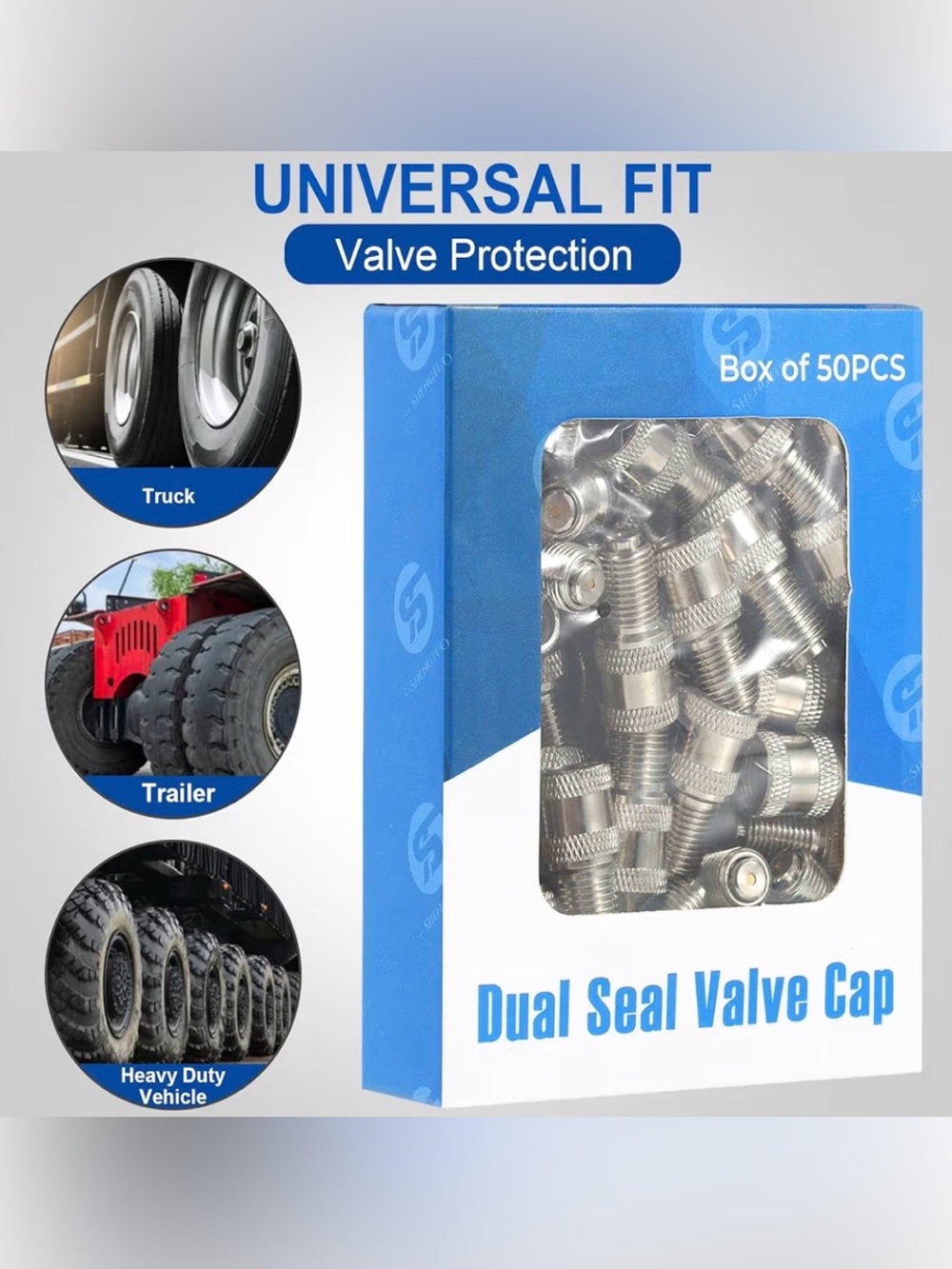V2B Double Seal Tire Valve Stem Caps Brass Nickel Plated 50 Pack Car, Truck, RV